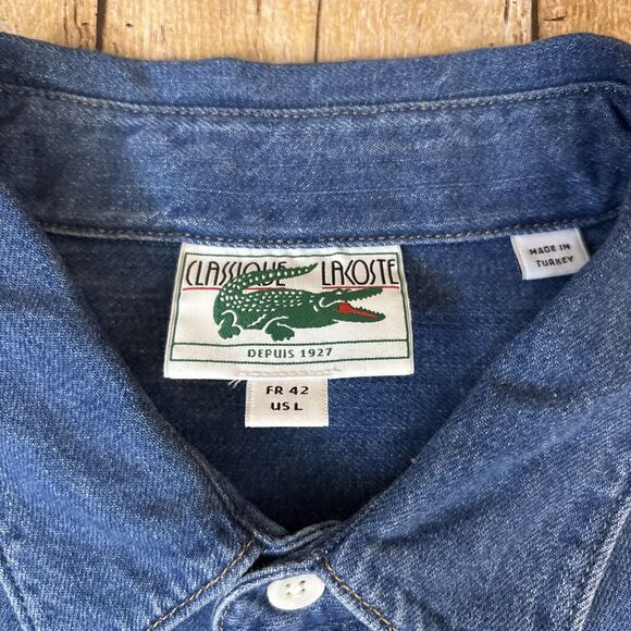 Classique Lacoste Denim Shirt Vintage Mens Size Large EUR 42 - Picture 4 of 9